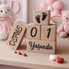 %100 Doğal Ahşap Anne Bebek Anı Küpleri 5'Lİ Set Lazer Kazımalı-İsimlikli